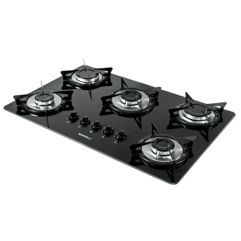 Cooktop Nardelli NV5 Vidro Preto/Flange Inox Bivolt