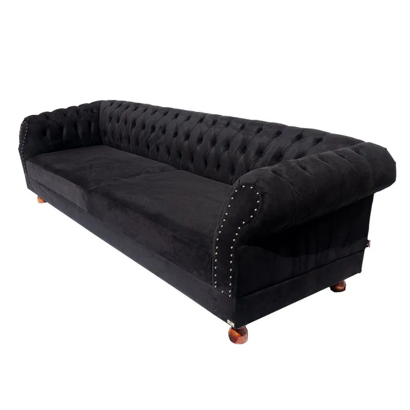 Dois Sofás Chesterfield Duque 3 lugares 1,80 - Suede Preto / sala de estar, recepção, barbearia