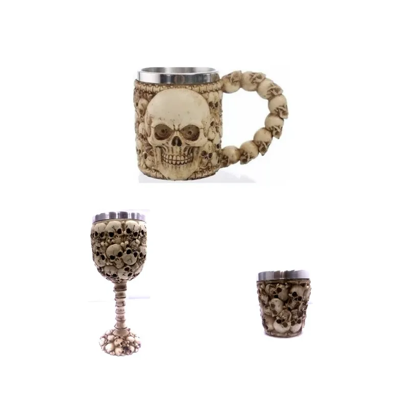 Kit Medieval Caneca Caveira Taça E Copo Shot Crânios Rock