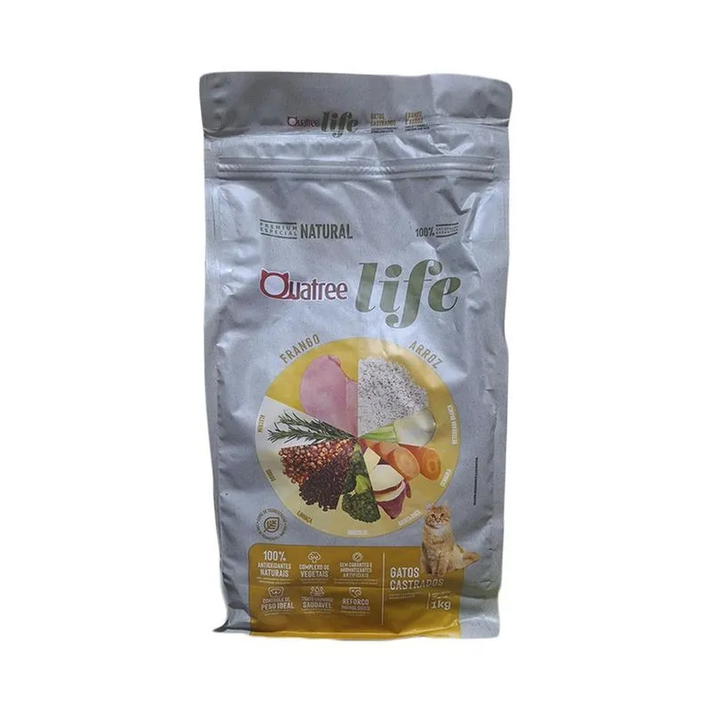 Ração Quatree Life Gatos Castrados Frango E Arroz 1Kg