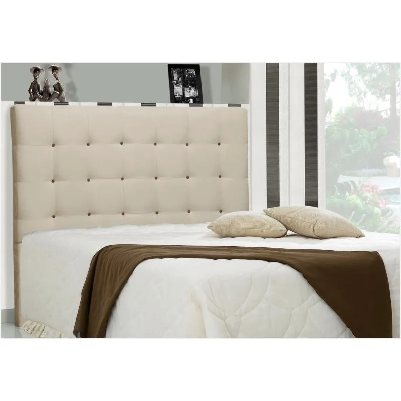 Cabeceira Solteiro Sonhare 90 cm Suede Liso Bege com Botões Marrom - D'Monegatto