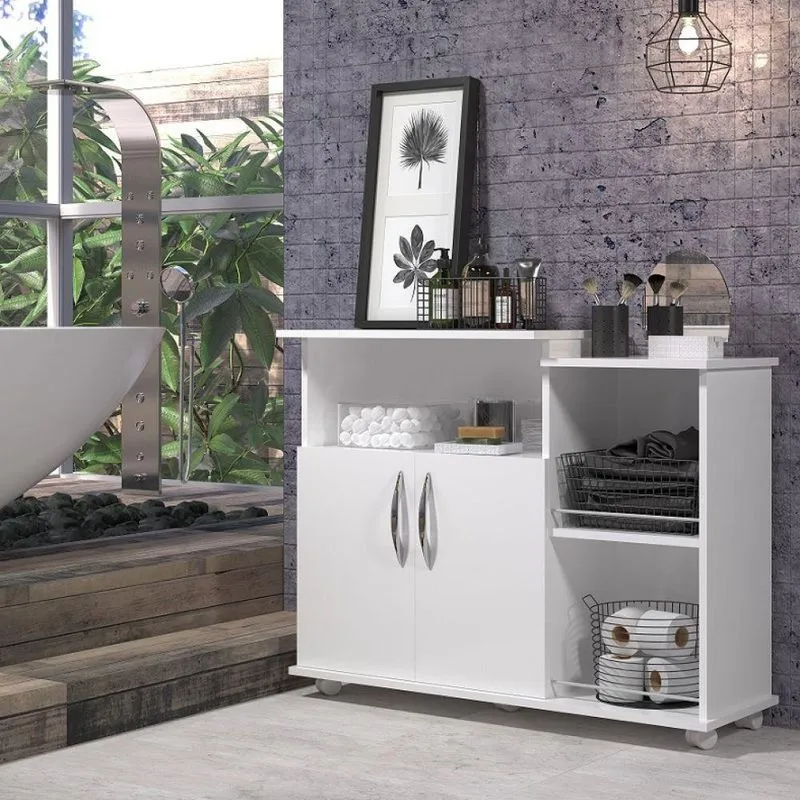 Balcão Armário Tampo Branco Para Banheiro Com 2 Portas