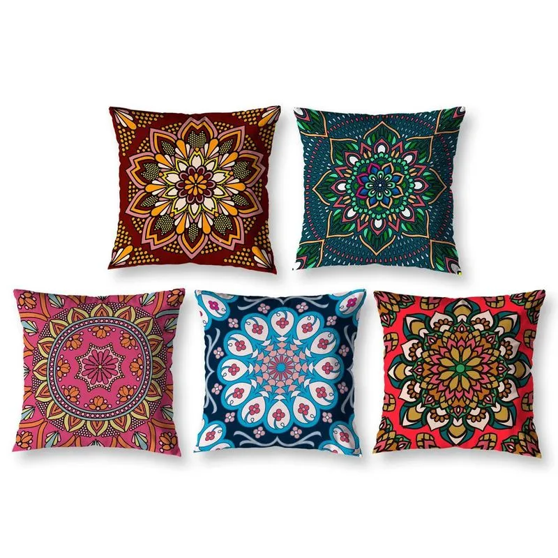 Kit 5 Almofadas Cheias 40cm X 40cm Estampadas Mandala
