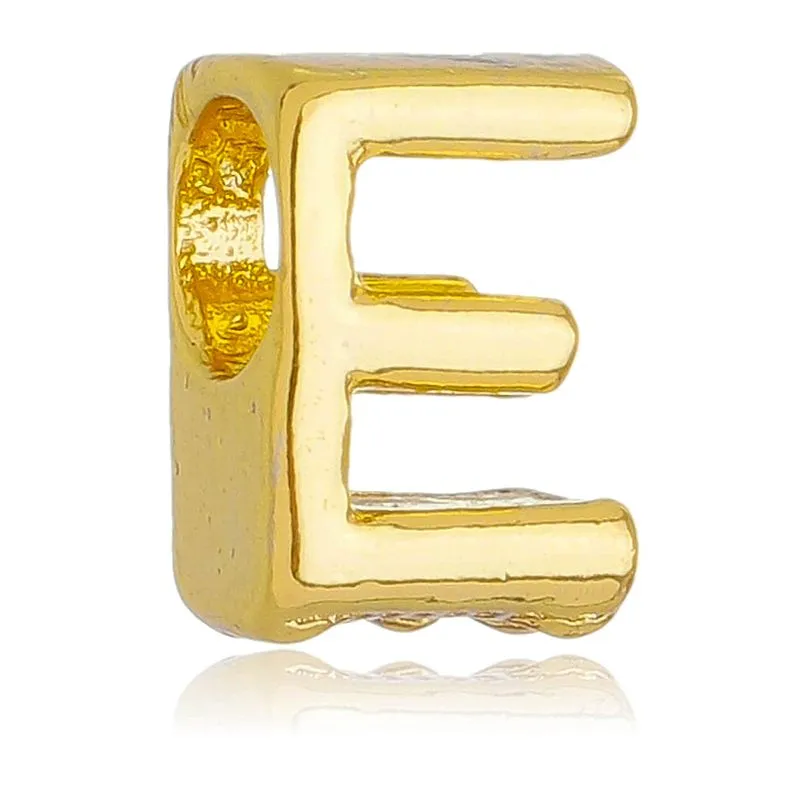 Berloque Letra E Separador Pandora Banhado A Ouro 18k - Premium