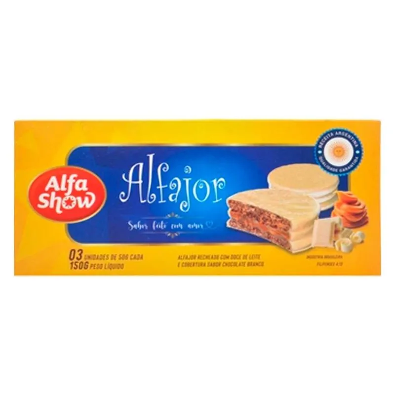 Alfajor Chocolate Branco Recheio Doce de Leite c/3 - Alfa Show
