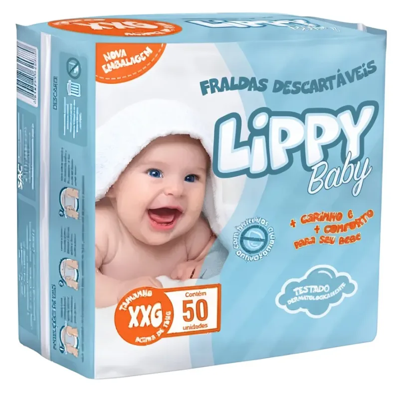 Fralda Infantil Lippy Baby XXG Pacote com 50 Unidades - Iris