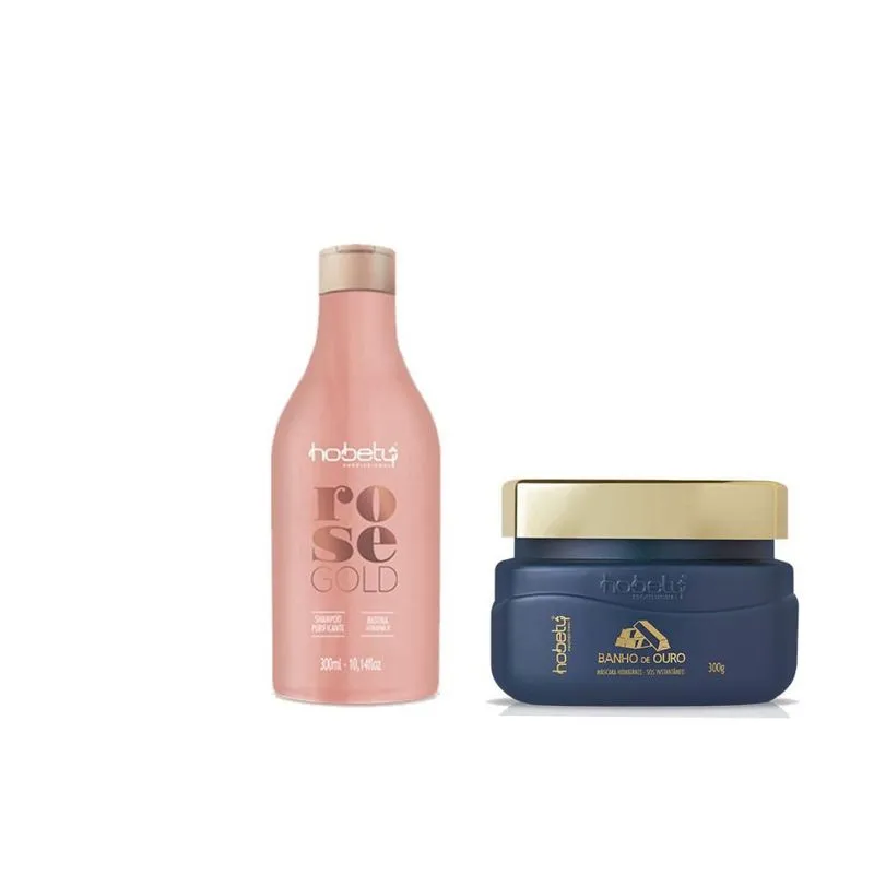 Hobety Kit Shampoo Rose Gold 300Ml + Máscara Banho De Ouro 300