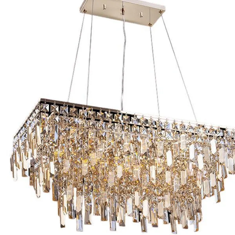 Lustre Pendente De Cristal 75Cm Champanhe Para Sala Cancun