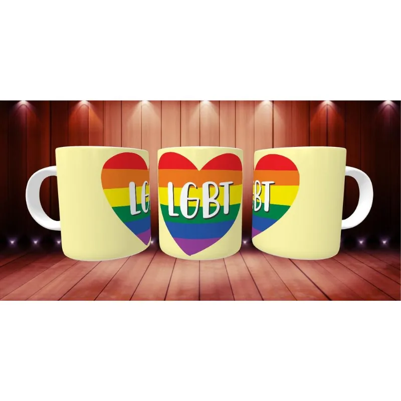 Caneca Porcelana 325ml Lgbt Coração Arco-íris