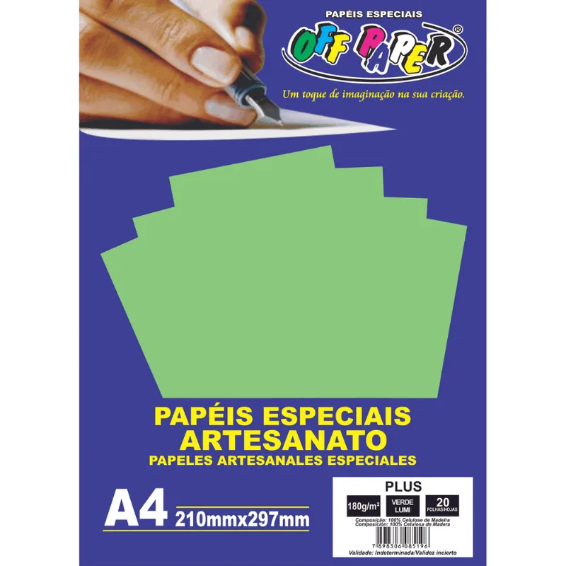PAPEL COLOR PLUS A4 180G 20FLS VERDE LUMI R.5196