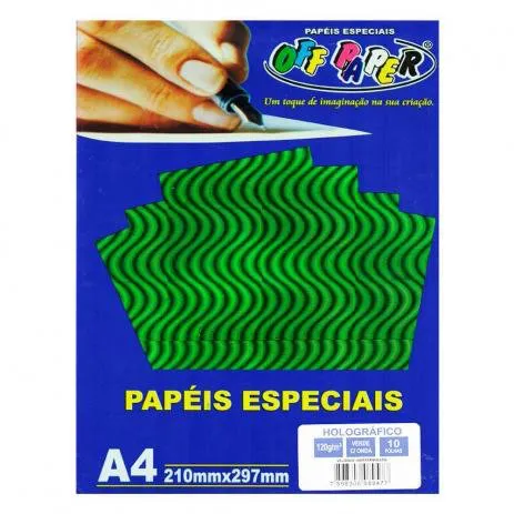 Papel Off Paper Espec A4 Holografico Verde C/Ond 120gr