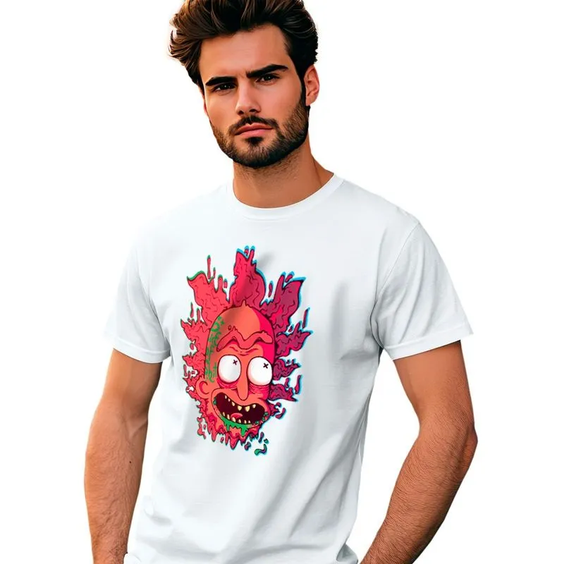 Camiseta Estampada Rick & Morty 100% Algodão Gola U Branca