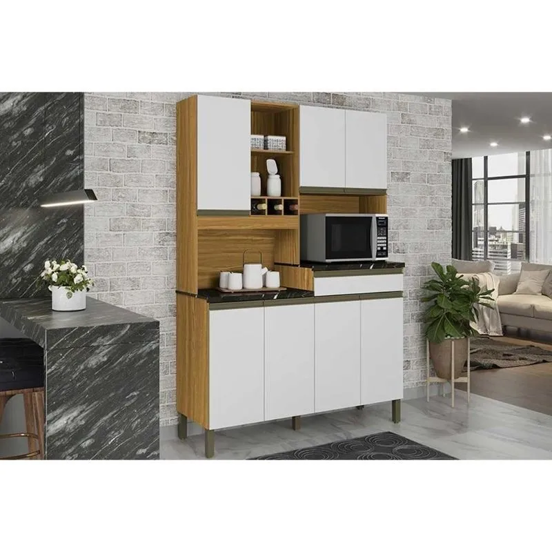 Cozinha Compacta Verdot Perfil Com 7 Portas E 1 Gaveta Amendoa Branco Ronipa