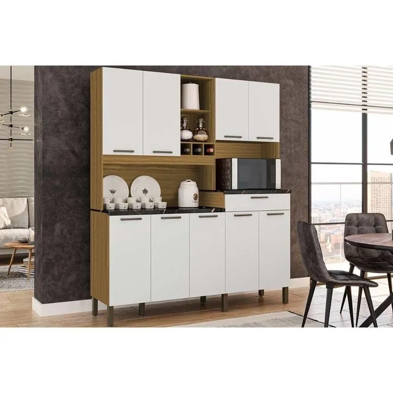 Cozinha Compacta Merlot Prime Com 9 Portas E 1 Gaveta Amendoa Branco Ronipa