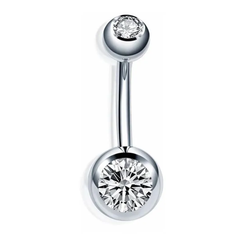 Piercing De Umbigo Com 2 Pedras Titânio Pequeno - Prateado