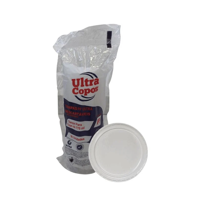 Tampa Descartável para Copo 770ml Sem Furo Transparente PP Ultratherm 50 Unidades