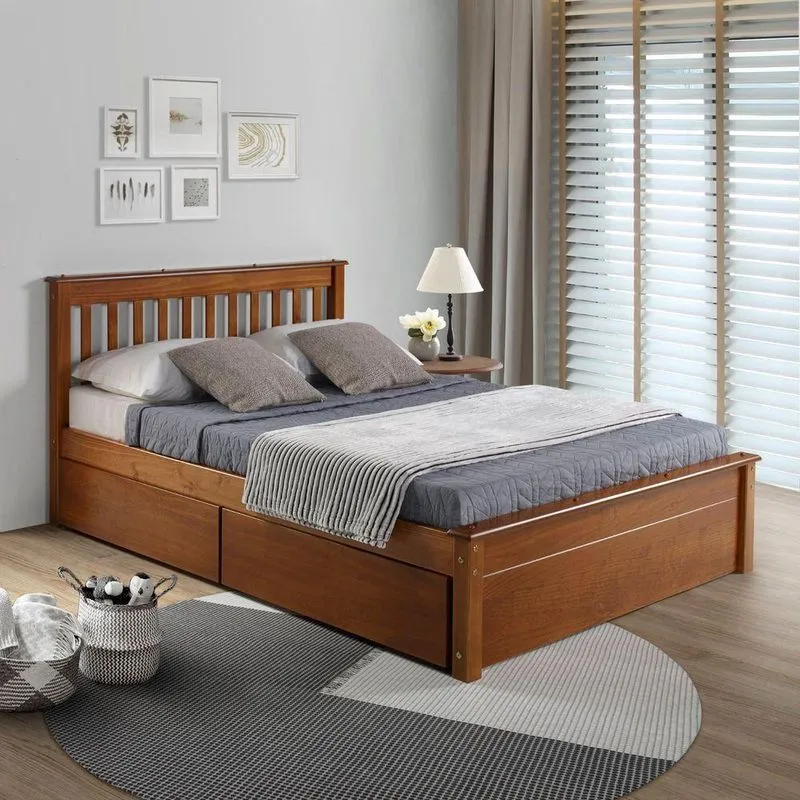 Conjunto Cama Casal Inglesa Com Dois Gavetões Em Madeira Maciça Mv Outlet Mel