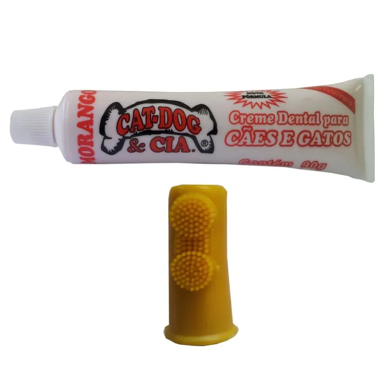 CONJUNTO HIGIENE BUCAL - MORANGO - 90 G - CAT-DOG & CIA CONJUNTO HIGIENE BUCAL - MORANGO - 90 G - AMARELO - CAT-DOG & CIA