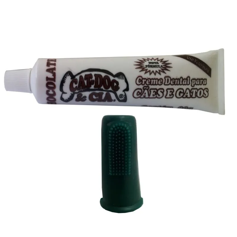 CONJUNTO HIGIENE BUCAL - CHOCOLATE - 90 G - CAT-DOG & CIA CONJUNTO HIGIENE BUCAL - CHOCOLATE - 90 G - VERDE - CAT-DOG & CIA