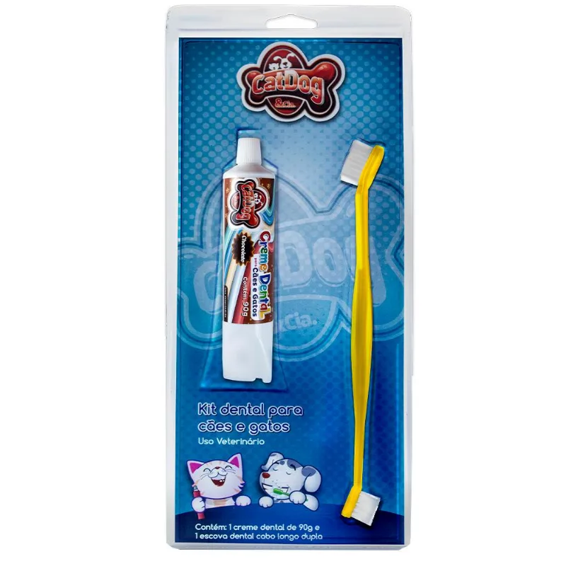 Kit Dental Catdog &amp; Cia Escova E Creme Dental Chocolate Para Cães E Gatos - Chocolate