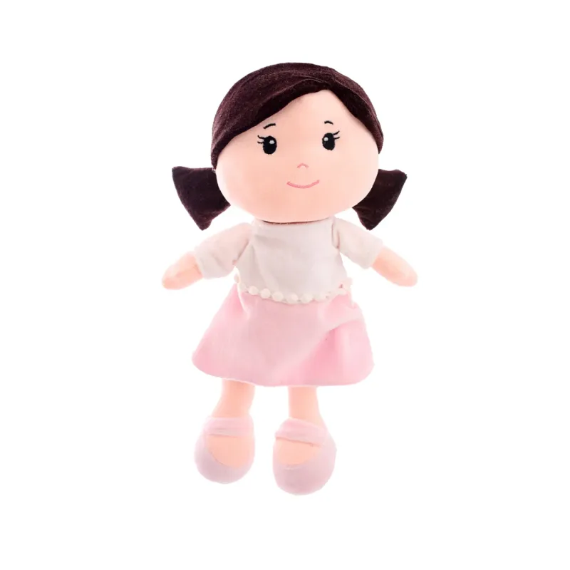 Boneca em Plush Zoe Cabelo Castanho Vestido Rosa - Zip Toys