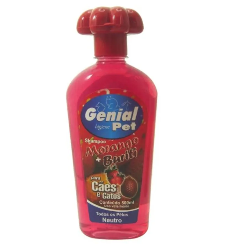 Shampoo Genial Pet Neutro Morango E Buriti 500ml Cão E Gato