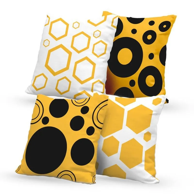 Kit 4 Capas de Almofadas Decorativas Own Círculos e Hexágonos Amarelo