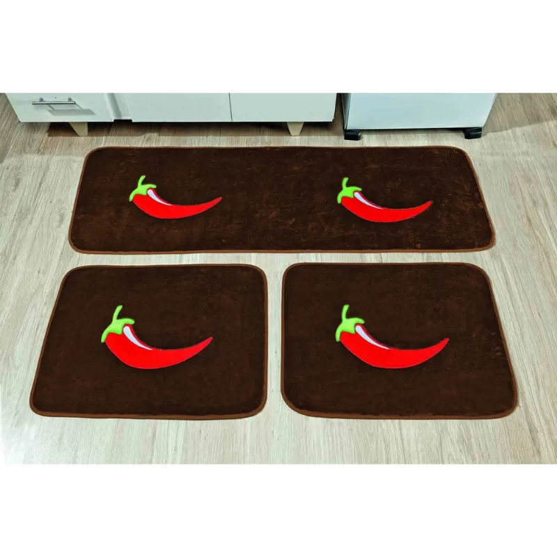 Kit 3 tapete de cozinha antiderrapante decorado café pimenta