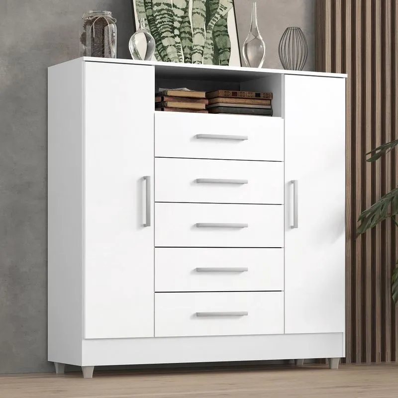 Comoda Isabele 5 Gav 2 Portas Branco