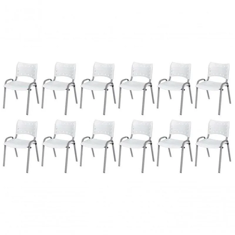 Cadeira Iso Base Cinza, Igreja, Escola, Escritório - Branco Kit 12 Peças