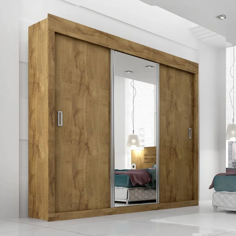 Guarda Roupa Casal com Espelho 3 Portas Dune Glass Panan Móveis Flex Color Canela/Branco