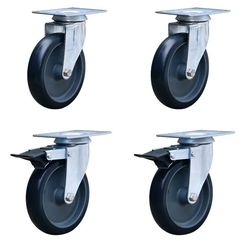 Kit Com 4 Rodízios 2 Com 2 S/ Trava Giratória Pvc 100mm C
