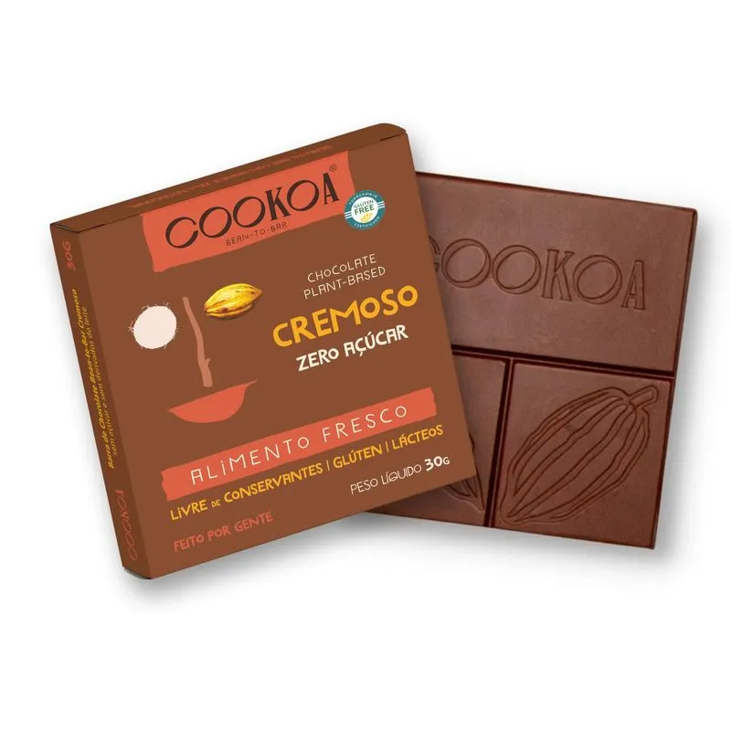 Kit 3x: Chocolate Cremoso Zero Açúcar Vegano Cookoa 30g