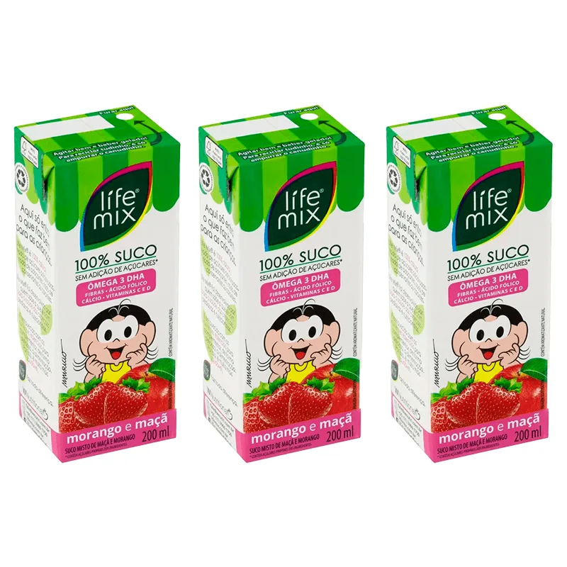 Kit 3x: Suco Kids Morango Life Mix 200ml