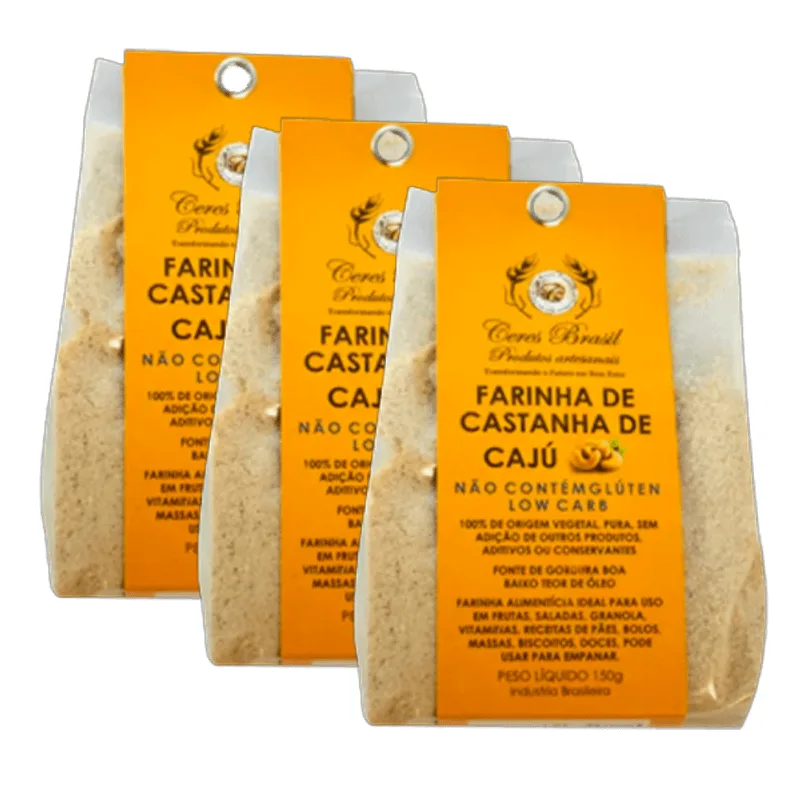 Kit 3x: Farinha De Castanha De Caju Sem Glúten Ceres 150g