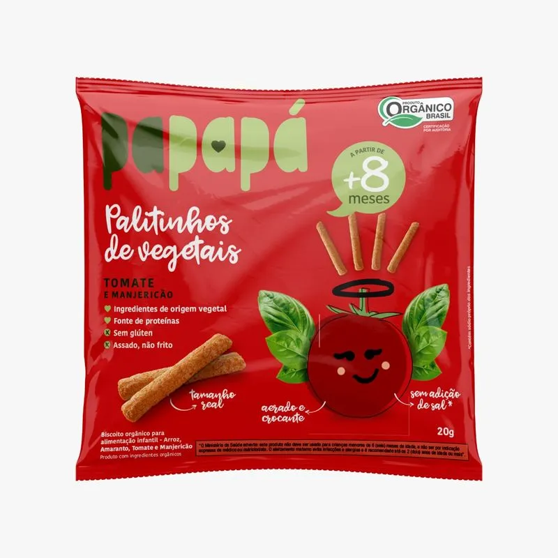 Kit 3x: Palitinhos Infantil Tomate E Manjericão Papapá 20g