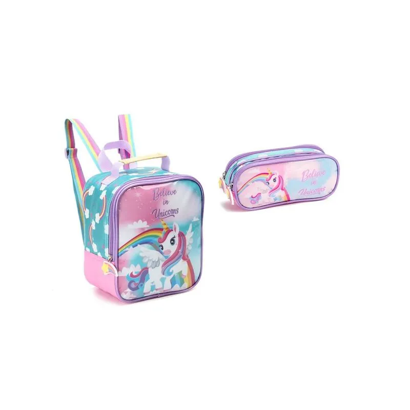 Kit Unicornio Lancheira Térmica + Estojo Duplo Original