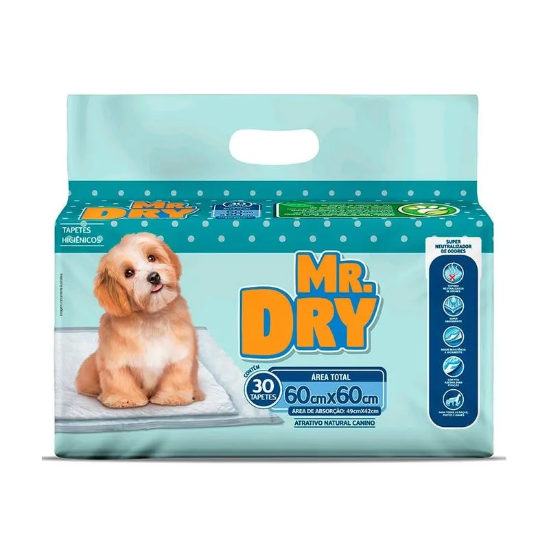 Tapete Higiênico Mr. Dry 60 X 60cm com 30 Unidades