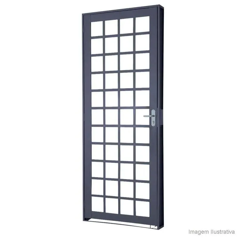 Porta de Aço 215x85x6,5cm Esquerda Quadriculada Cinza Lucasa Básica