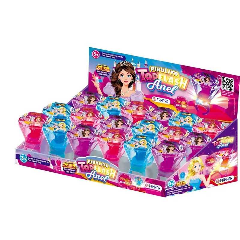 Pirulito Anel Com Luz Display 18 Unidades