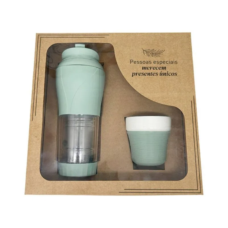 Kit Cafeteira/Infusora Pressca 350ml + Copo 150ml + Caixa Pressca Verde Pastel KIT CAFETEIRA/INFUSORA PRESSCA 350ML+COP