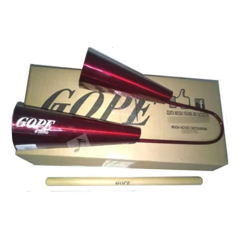 Agogô Duplo Profissional Gope Cereja 30cm Com Baqueta
