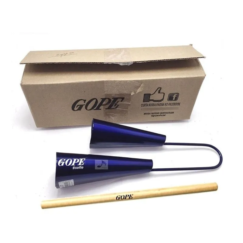 Agogô Duplo Profissional Azul Com Baqueta - Gope