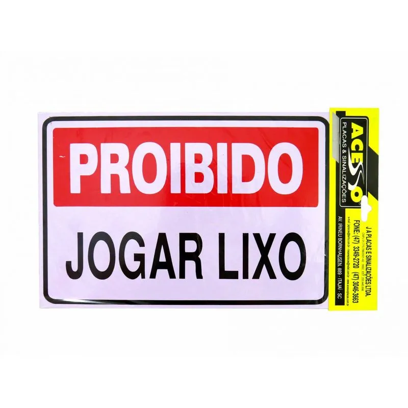 Placa Aviso Proibido Jogar Lixo