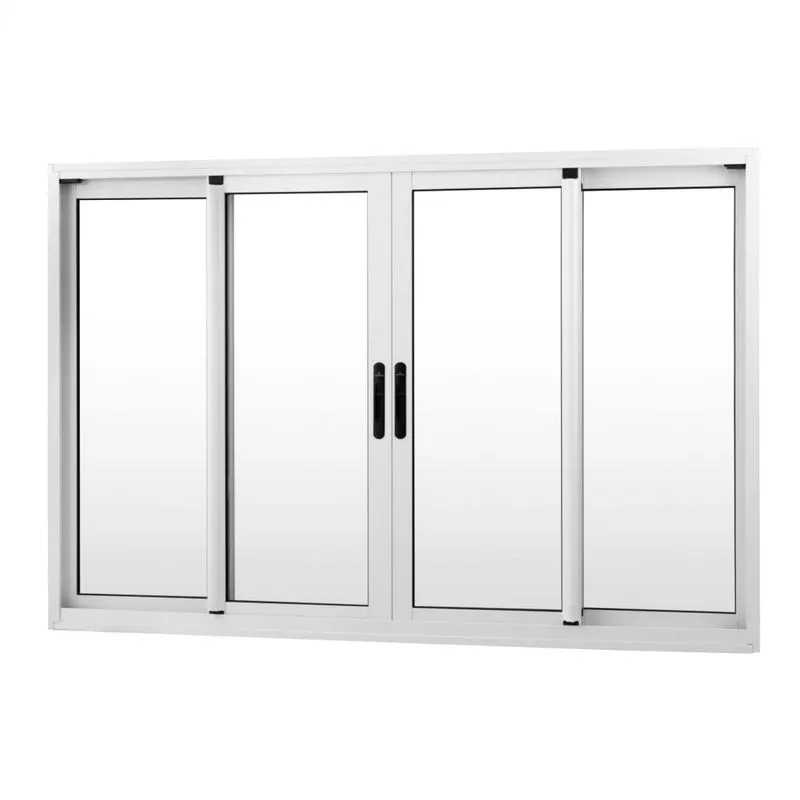 Janela de Correr Alumínio 4 Folhas MGM Project 100cmx300cm Vidro Liso Fumê Branco