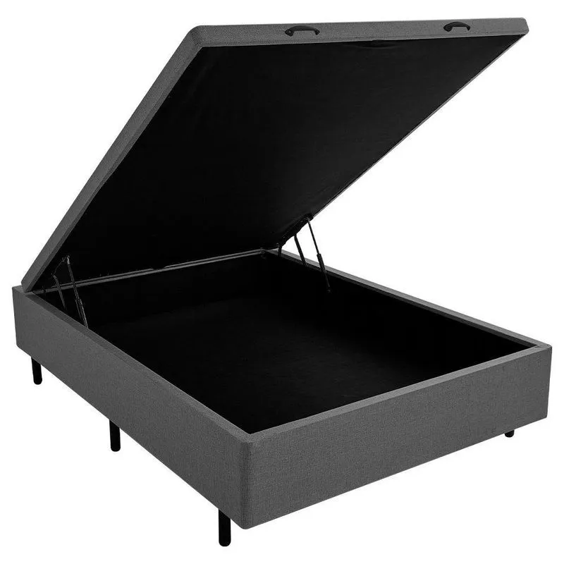 Cama Box Com Baú Casal Premium Super Reforçada Cinza RR Colchões 138cm