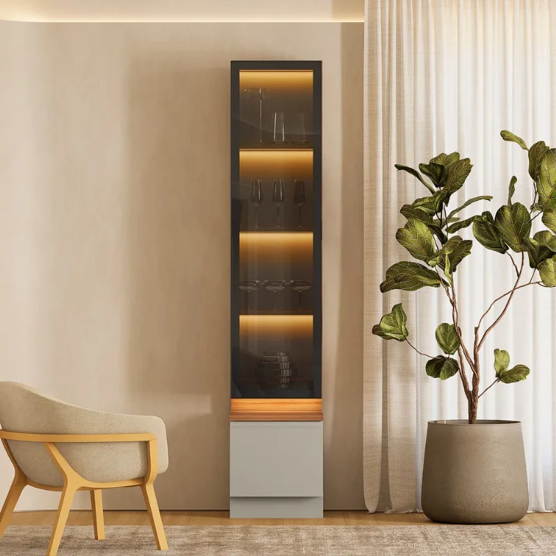 Cristaleira Linea Magnum 1 Porta com LED Canela/Gris Fosco