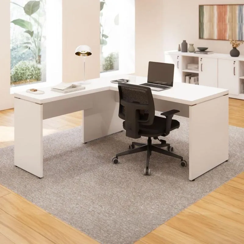 Mesa De Escritório Em L F5 Office Moderno MDP 150cm Branco F5 Office
