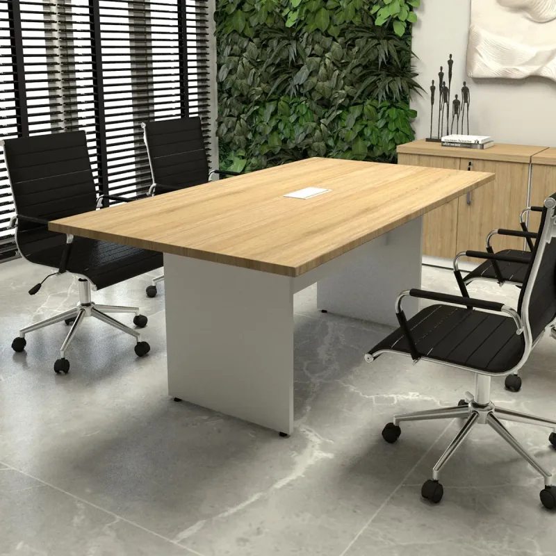 Mesa de Reunião Escritório 1,80m Mac Branco Caixa Tomadas F5