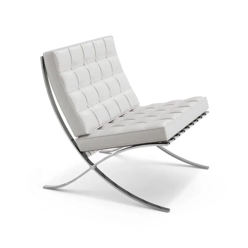 Poltrona Premium Barcelona Inox Couro Sintético Branco